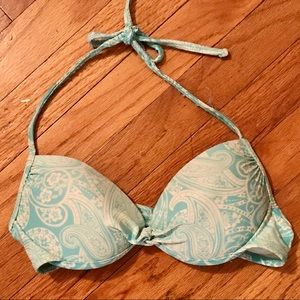 Light Aqua Paisley Push-Up Halter Swim Top